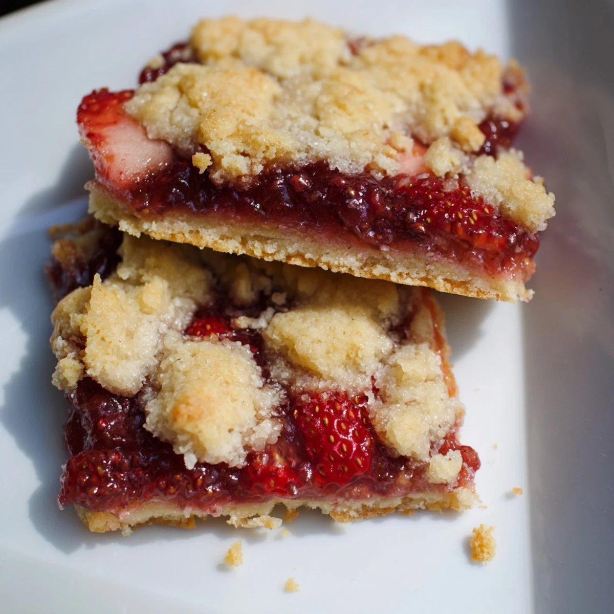 Golden, crumbly Simple Homemade Strawberry Jam Squares, each bite filled with sweet, fruity flavor.