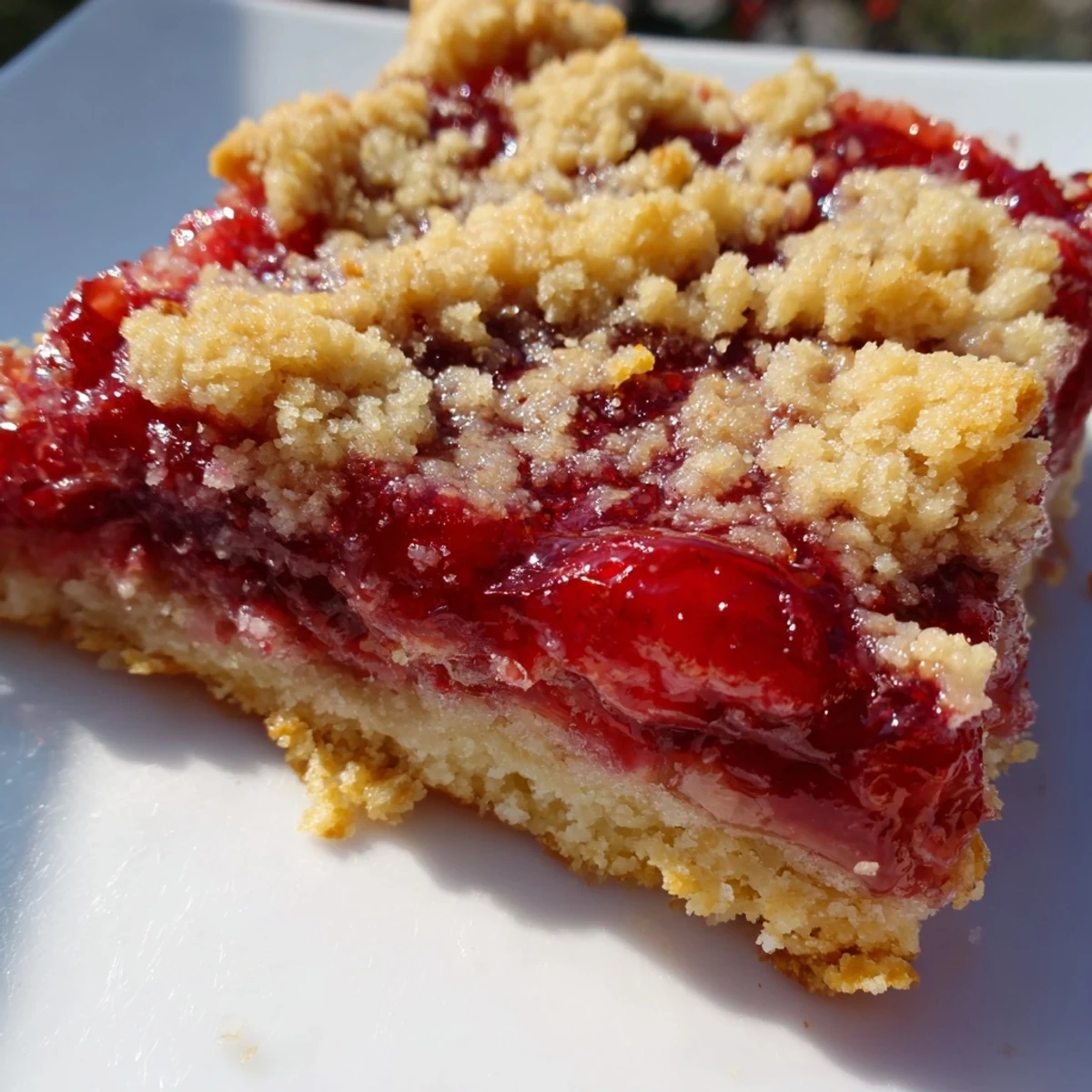 Warm and inviting, these Simple Homemade Strawberry Jam Squares show off a perfectly baked top crust.