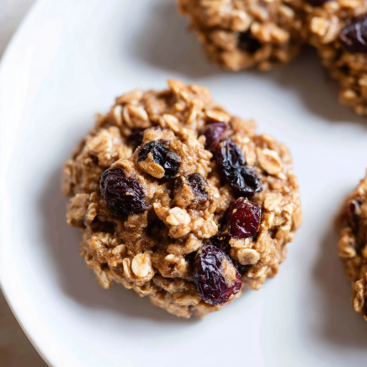 Delicious, soft-baked oatmeal raisin breakfast cookies, warm from the oven and ready to eat, yum!
