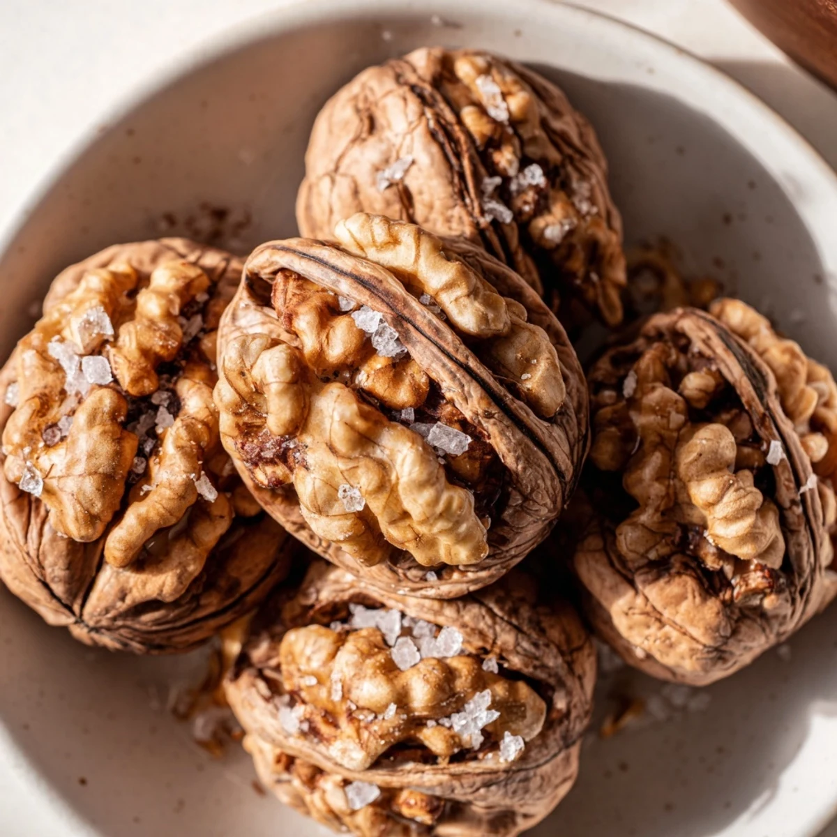 Close-up of freshly baked sweet and salty honey toasted cashews revealing a perfect coating and texture.