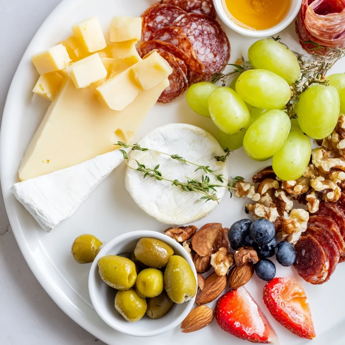 Quick charcuterie snack board with colorful cheeses, meats, and fruit—perfect for a girl's night.