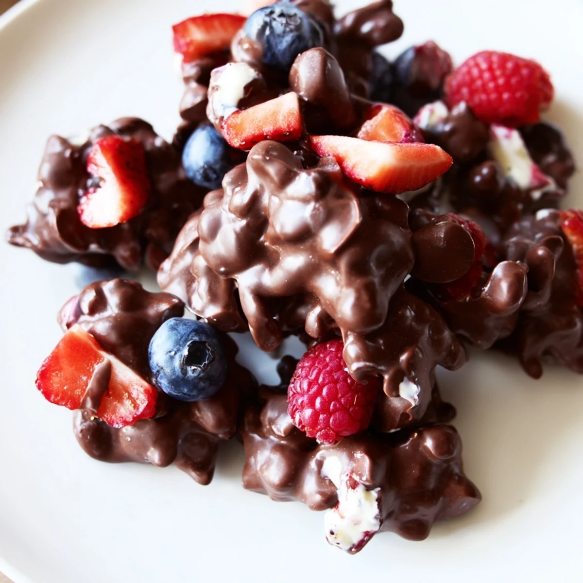 Rich dark chocolate-covered Chocolate Yogurt Clusters, a refreshing frozen dessert treat perfect for summer.