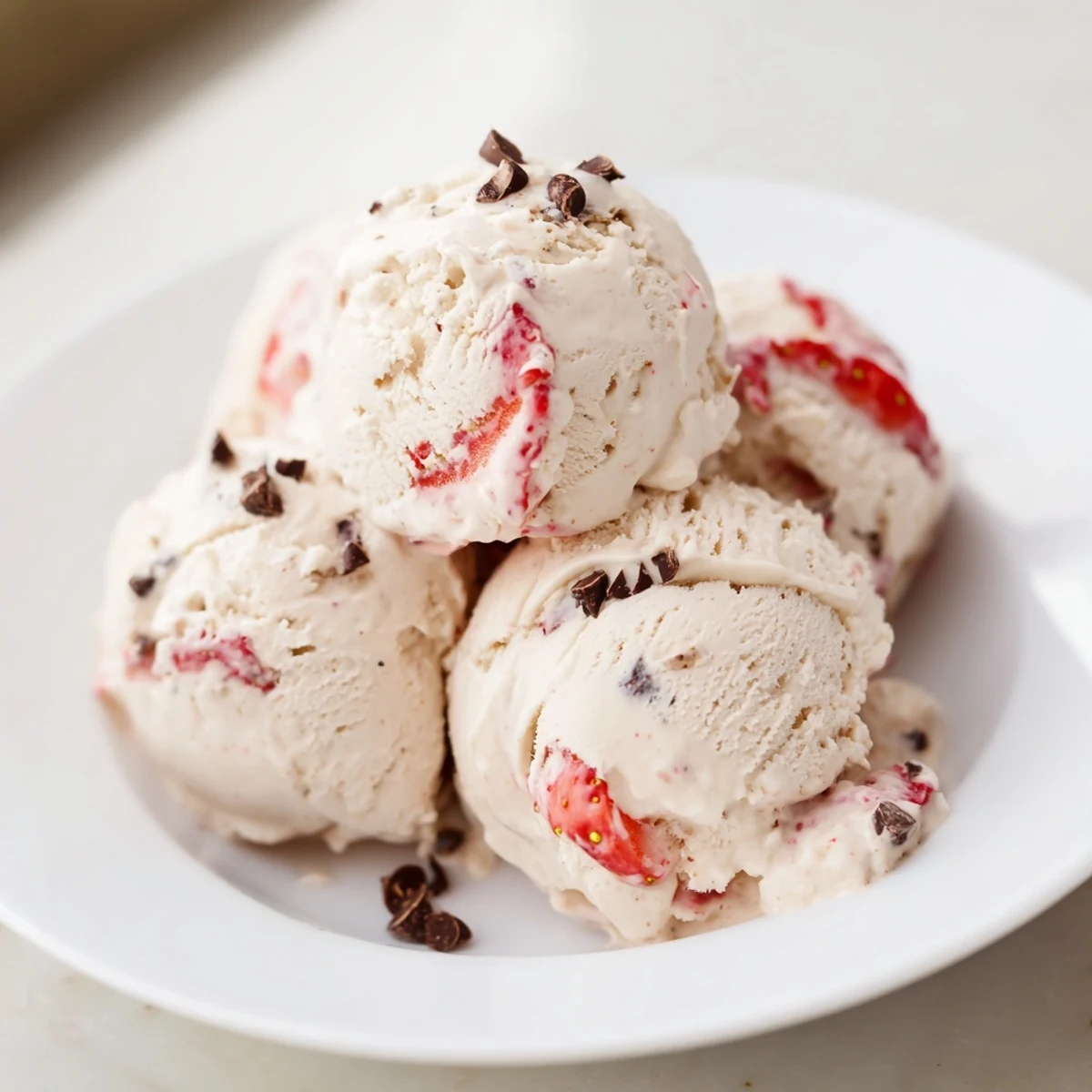 Creamy cottage cheese ice cream swirled with fresh strawberries; a perfect summer dessert.