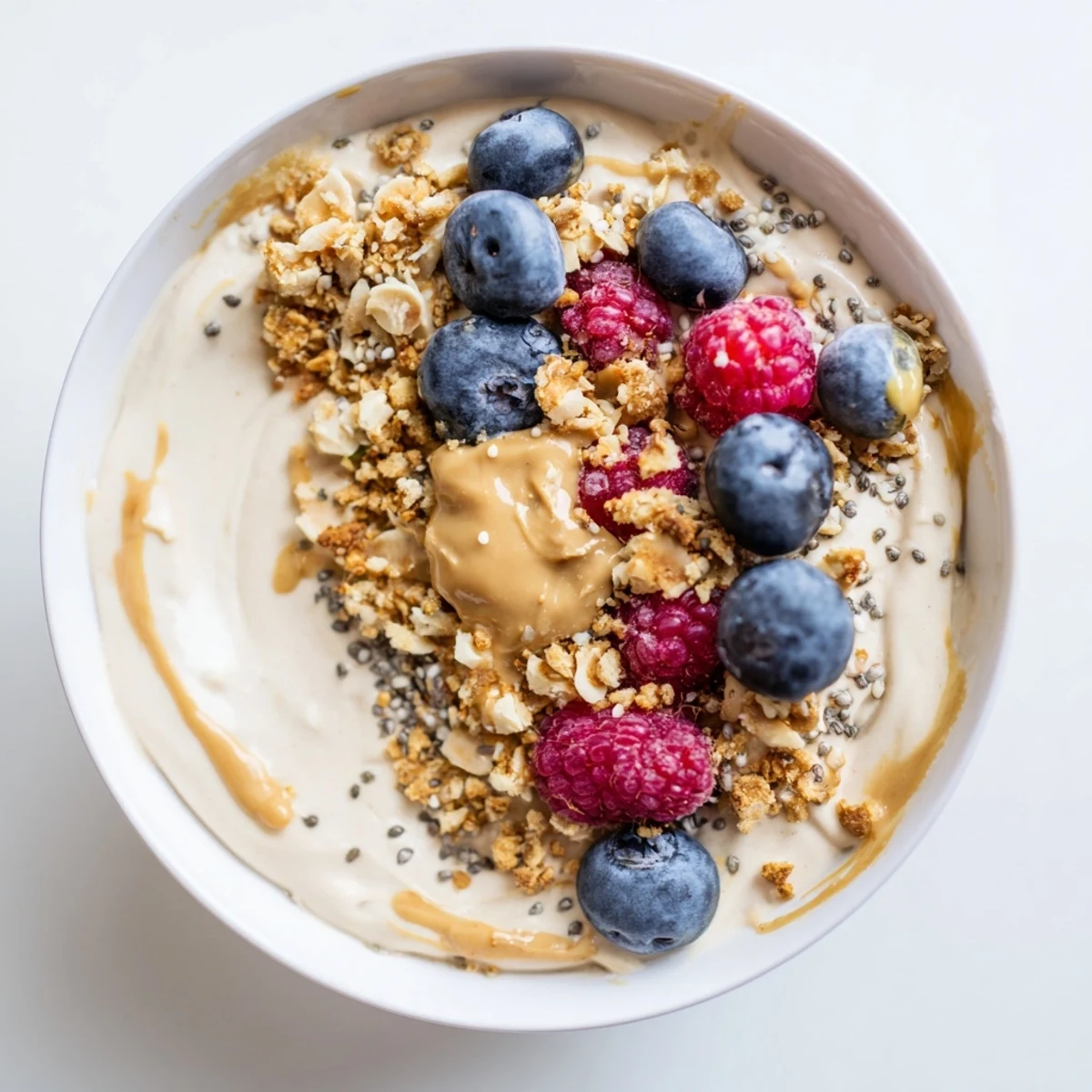 Smooth and creamy protein ice cream bowls, a refreshing healthy dessert, topped with berries.