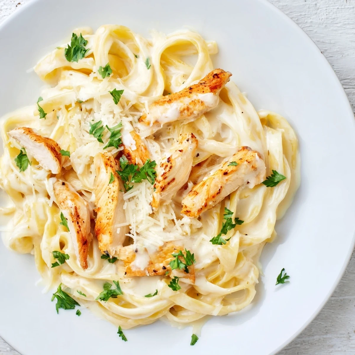 Tender chicken Alfredo tossed with pasta and Parmesan, served in a skillet for a cozy weeknight dinner.