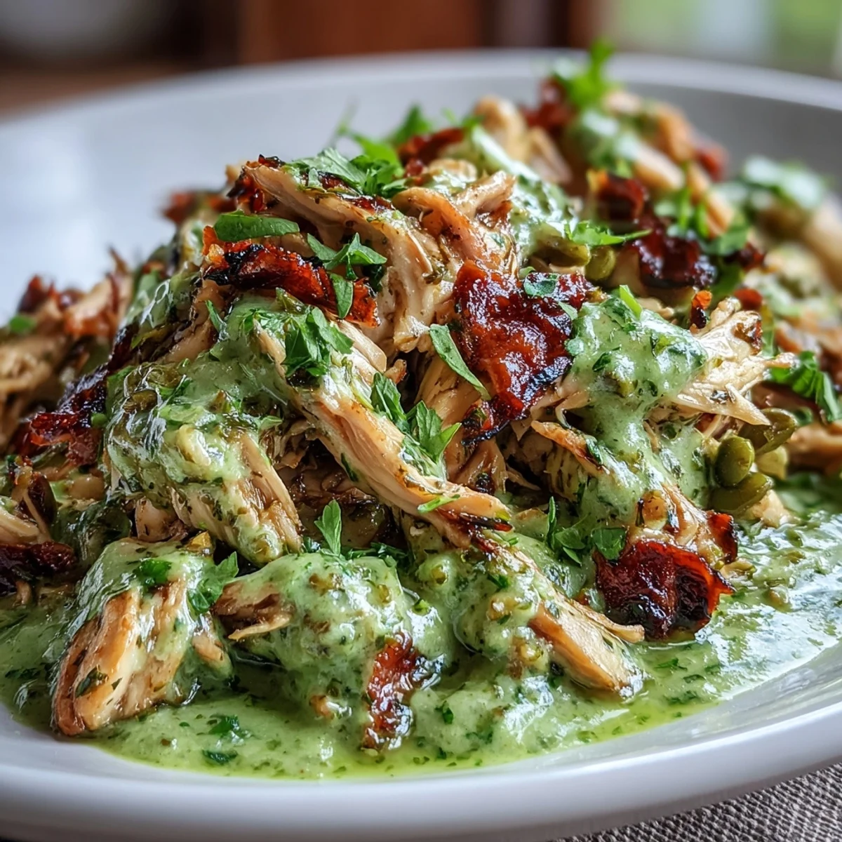 Hearty chicken chili verde, showcasing its flavorful, herb-infused green sauce perfect for dinner.