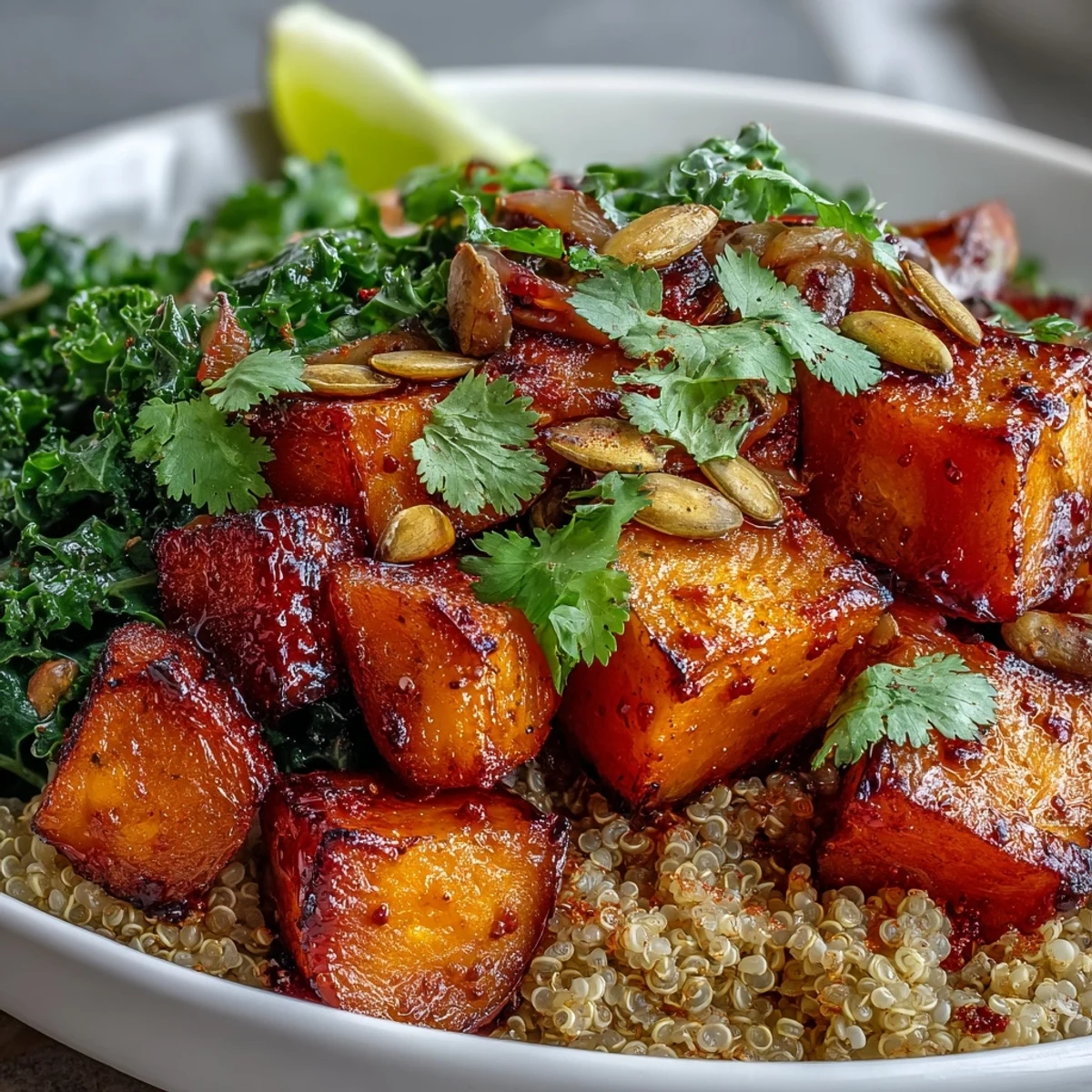 Sweet and spicy red kuri squash recipe, a colorful vegan meal perfection.