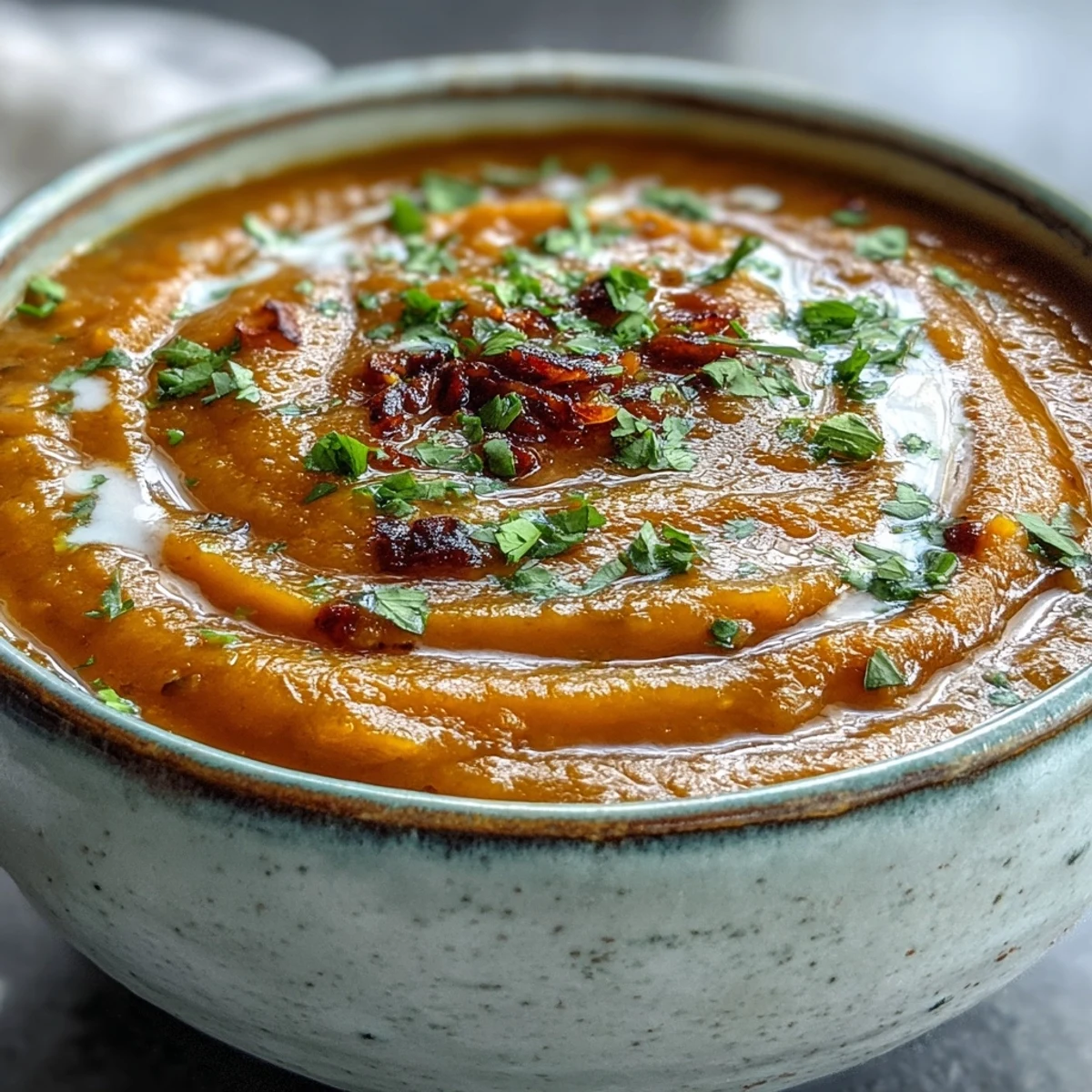 A pot of simmering Carrot and Lentil Soup with golden spices, served alongside warm naan bread for dipping in a bright kitchen.