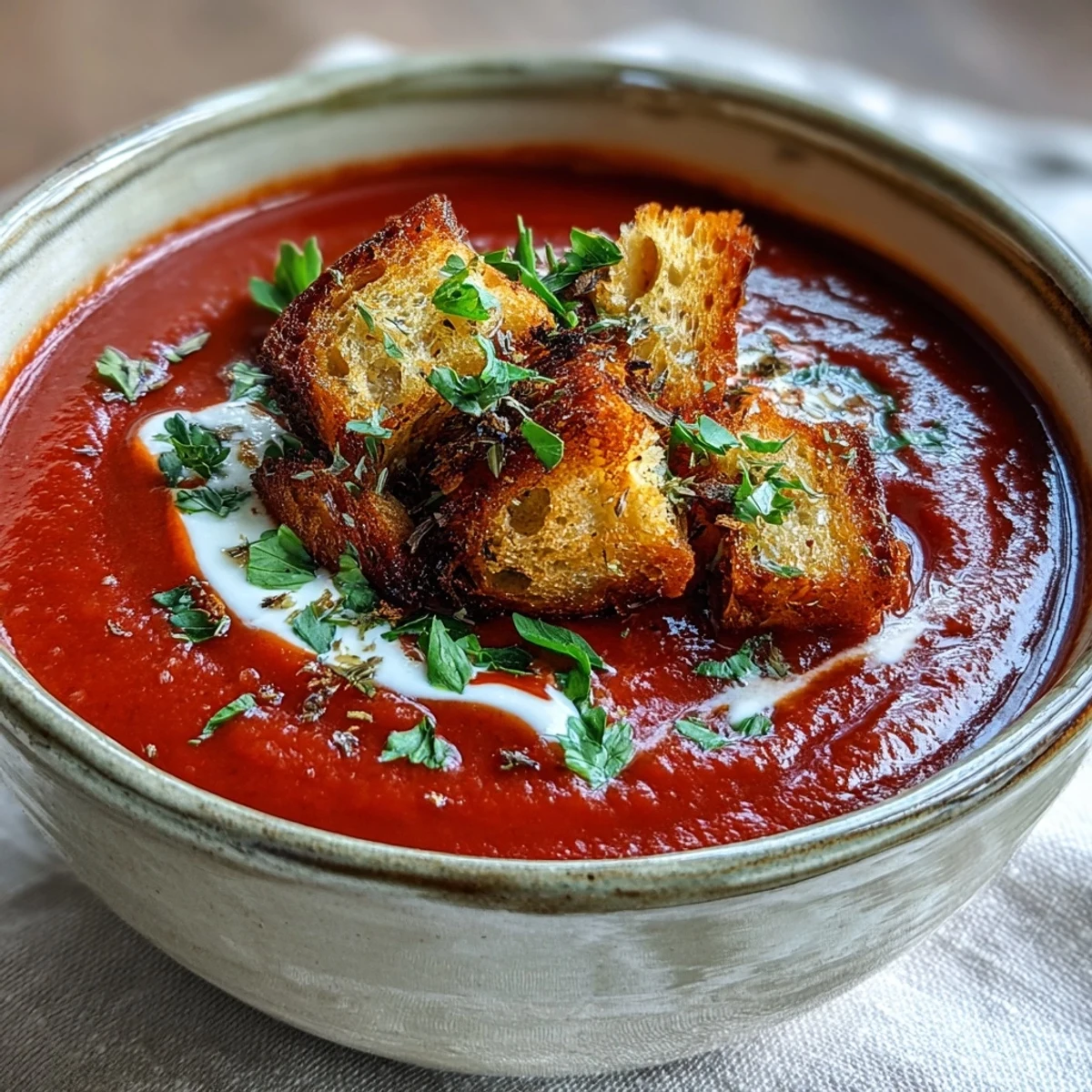 Roasted Red Pepper Soup is poured from a blender into a pot, creating a velvety, vibrant orange puree.