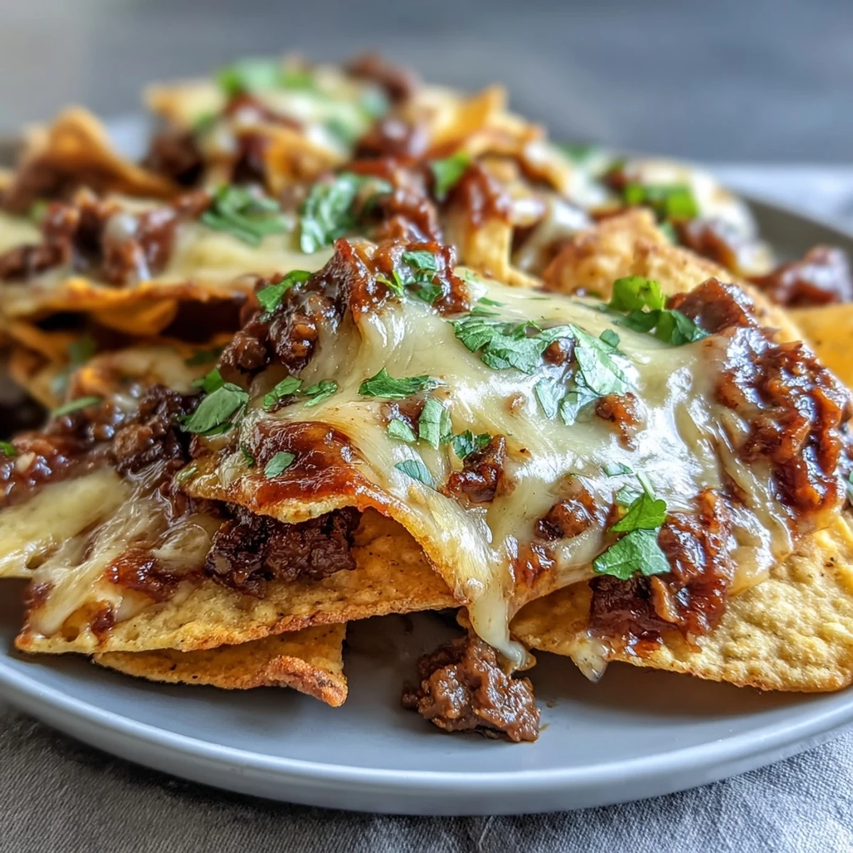Golden, melted cheese blankets smoky BBQ beef and sturdy tortilla chips, dotted with creamy avocado and jalapeños for a perfect game day snack.