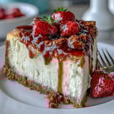 Creamy cheesecake filling nestled in a crisp graham cracker base, crowned with vibrant berries and playful diploma decorations.  