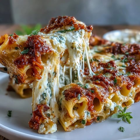 Golden baked ziti with bubbling mozzarella and rich tomato sauce, ready to serve family-style.  