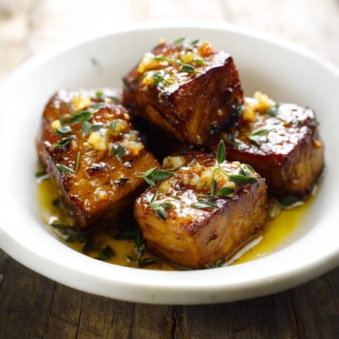 Close-up of golden brown skillet-seared steak bites, tossed in a fragrant garlic butter sauce.