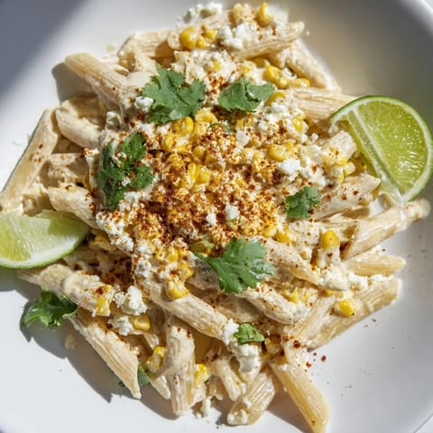 This photo displays a colorful bowl of Mexican Street Corn Pasta with a sprinkle of cheese.