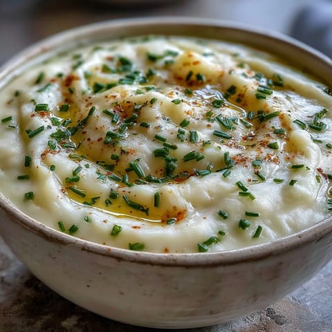A bowl of velvety Potato Leek Soup garnished with chopped parsley, served alongside crusty bread for a cozy, vegetarian-friendly lunch.