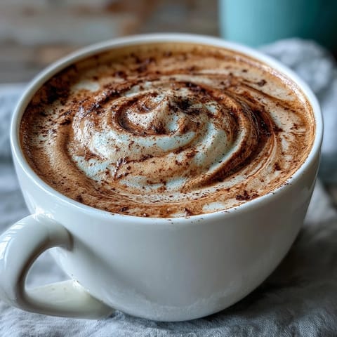 Creamy hojicha cappuccino in a white mug, topped with rich foam and a dusting of matcha powder. Steamed milk swirls into the roasted Japanese tea for a cozy latte vibe. Perfect for a warm morning or afternoon treat, served on a rustic wood table. Great dairy-free alternative with oat milk.
