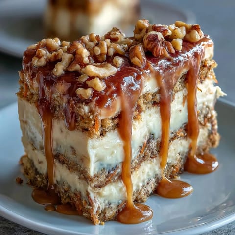 Moist carrot and walnut spring layer cake with tangy cream cheese frosting, decorated with fresh edible flowers and chopped nuts.