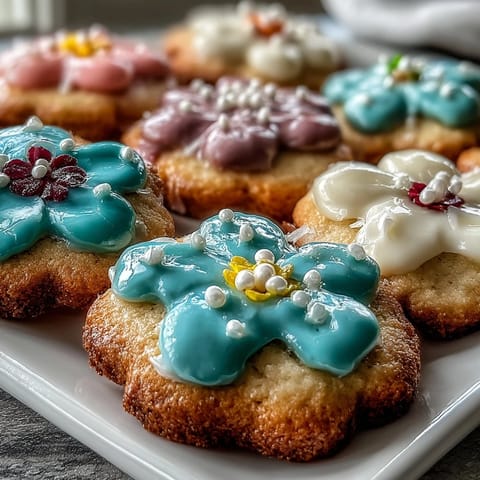 Beautiful flower-shaped shortbread cookies with pastel royal icing, perfect for spring celebrations and garden parties.