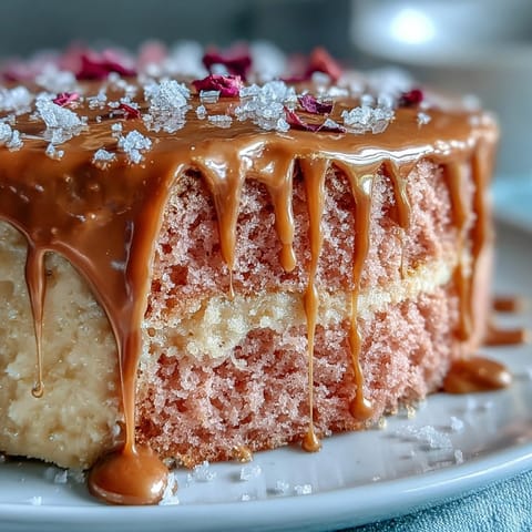 Elegant Bridal Shower Rosé Velvet Cake shimmers with delicate pink layers and gold icing.