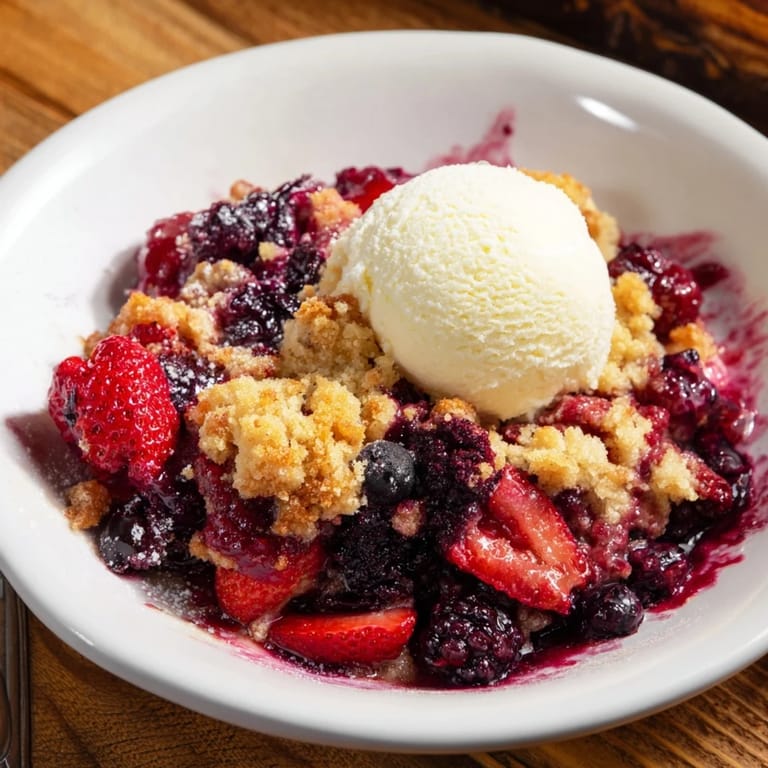Enjoy a spoonful of delicious Rustic Summer Berry Cobbler, perfect with a scoop of cool vanilla.