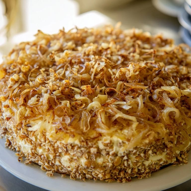 Flaky crust cradling luscious caramelized onions and creamy goat cheese in a baked Decadent Caramelized Onion Tart.