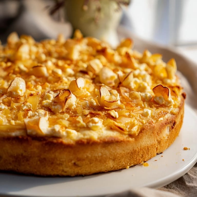 This savory Decadent Caramelized Onion and Goat Cheese Tart shows off its beautiful golden-brown, rich baked filling.