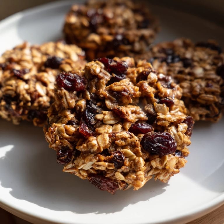 Close-up of freshly baked oatmeal raisin breakfast cookies, smelling of cinnamon and perfect for breakfast.