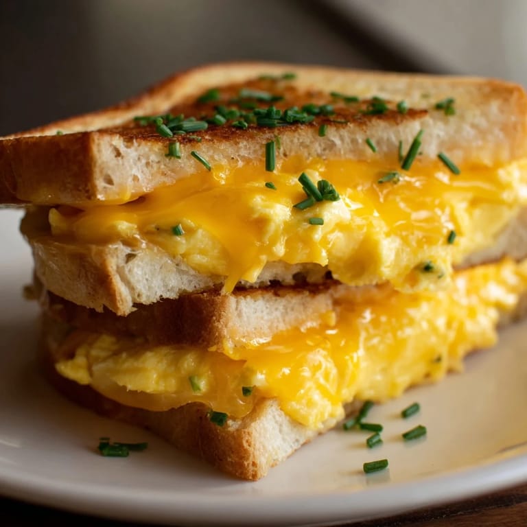 Melted cheese oozes from this delicious One-Pan Egg Breakfast Sandwich, ready with savory chives and fresh baked flavor.