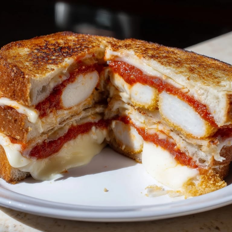 Crispy bread surrounds the melty Mozzarella Stick Grilled Cheese, ready to dip into fresh marinara.