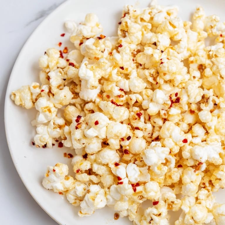 Close up of sweet and spicy hot honey butter popcorn, a perfect savory snack recipe.