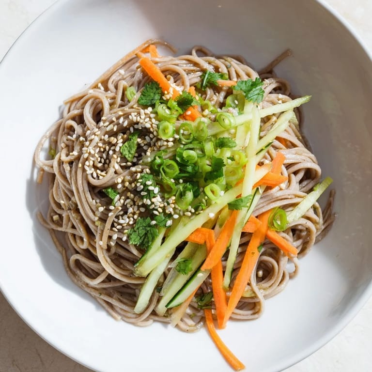 A tasty serving of Chilled Noodle Lunch Cups shows off chilled noodles, sesame seeds, and fresh cilantro garnish.