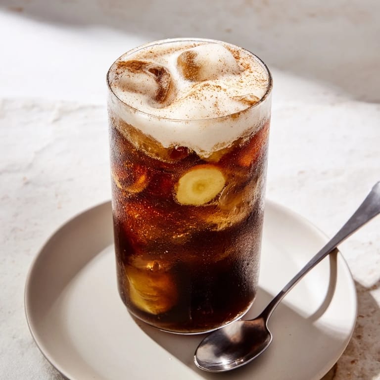 A close-up of a refreshing Homemade Iced Chai, showcasing the delicious, frothy cold foam and inviting flavors.