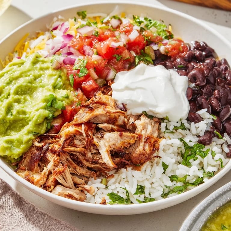 Flavorful Chipotle Burrito Bowl Copycat, piled high with tender carnitas, ready to enjoy with every bite.