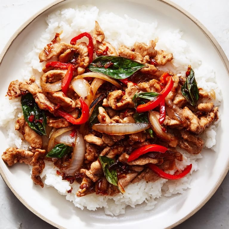 Enjoy a steaming bowl of fragrant Thai Basil Chicken Bowls atop fluffy jasmine rice; a flavor explosion.