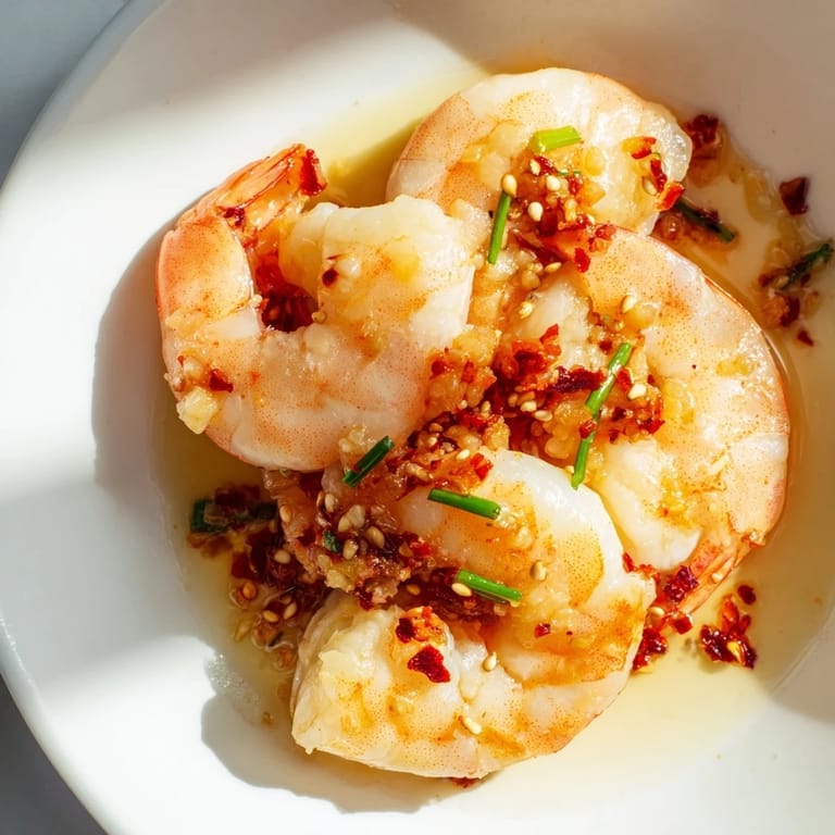 A close-up of buttery, golden Korean Garlic Butter Shrimp, fragrant and perfect for dipping with some bread.