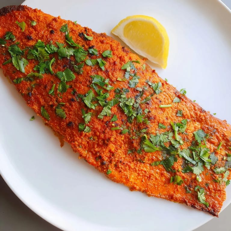 Golden-brown, delicious Indian Tikka Salmon ready to serve, a quick weeknight dinner idea!