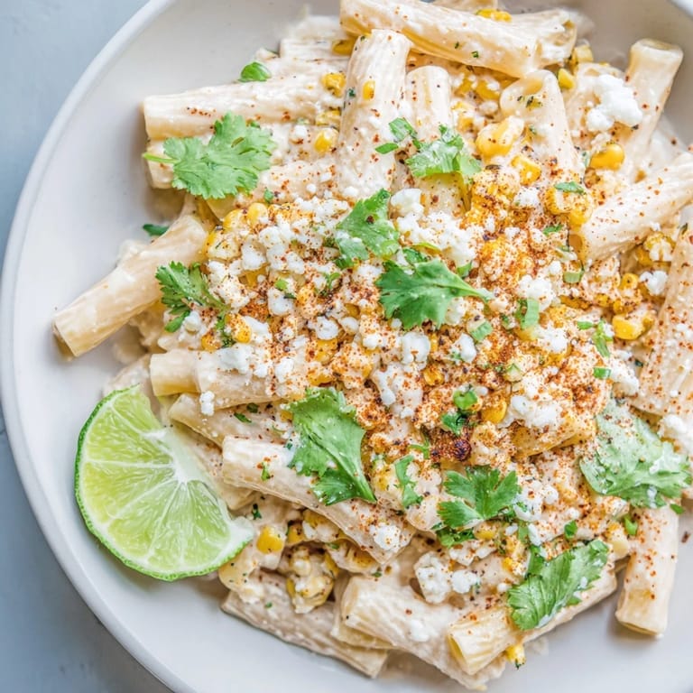 A close-up view of the delicious Mexican Street Corn Pasta, perfect for a vegetarian meal.