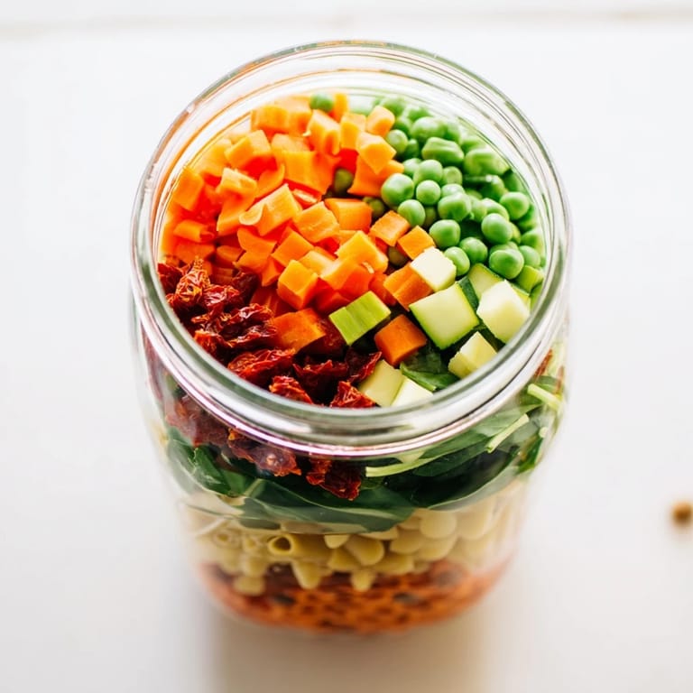 A convenient Minestrone Soup in a jar features a hearty vegetable and pasta base ready to cook.