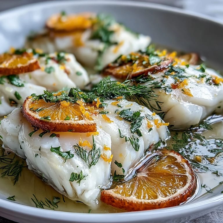 Delicate poached cod with fennel and orange, served warm with tender vegetables and bright citrus zest for a gluten-free meal.