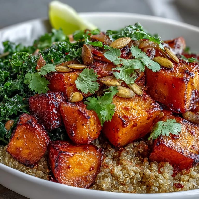 Sweet and spicy red kuri squash recipe, a colorful vegan meal perfection.