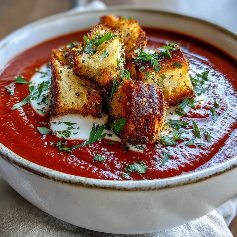 A spoon lifts a creamy spoonful of Roasted Red Pepper Soup, showcasing the smooth texture and flecks of spice.