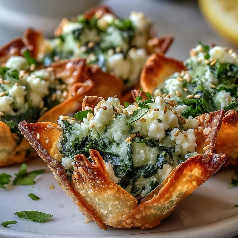 Freshly baked Mediterranean Spinach and Feta Cheese Crisps garnished with sesame seeds, served warm on a wire cooling rack.
