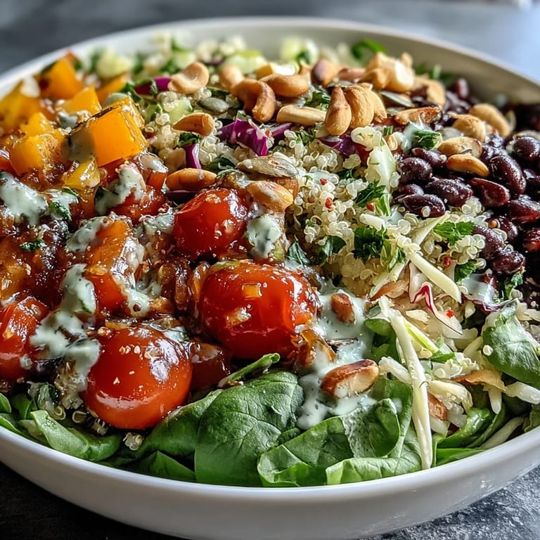 Hearty Rainbow Salad Bowl served on a platter, perfect for a healthy vegan lunch or dinner party.