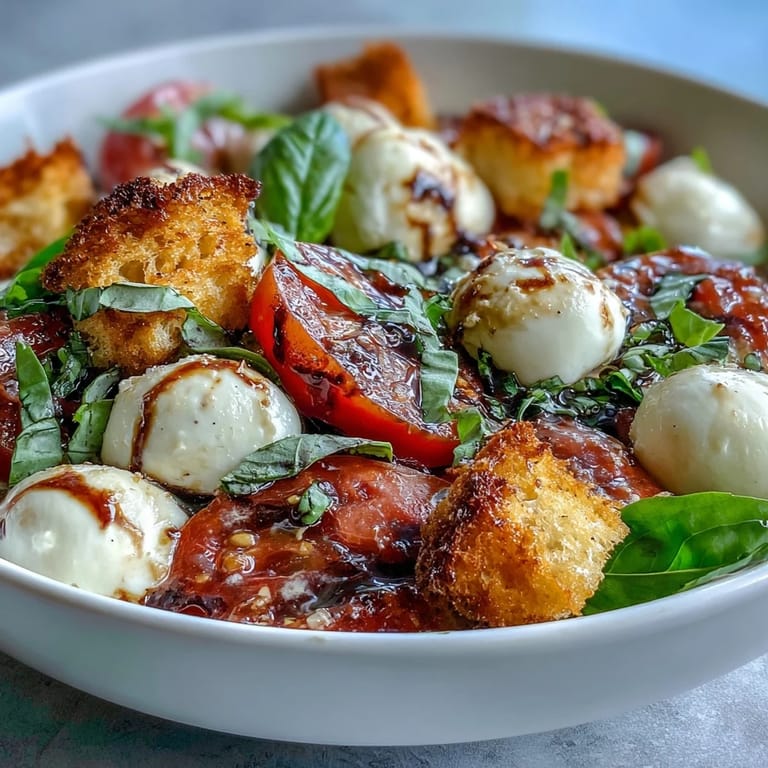 Close-up of Caprese Salad Bowl highlighting juicy tomatoes, mozzarella, basil, and extra-virgin olive oil.