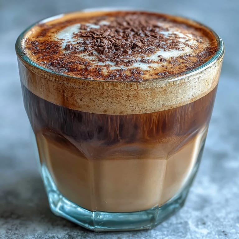 A creamy Hojicha Cortado steam gently rising from a cozy mug beside loose roasted tea leaves.