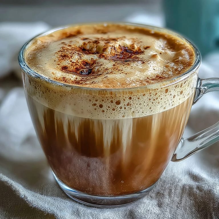 Hojicha Macchiato with roasted green tea aroma, served in a cozy Japanese coffee shop style.