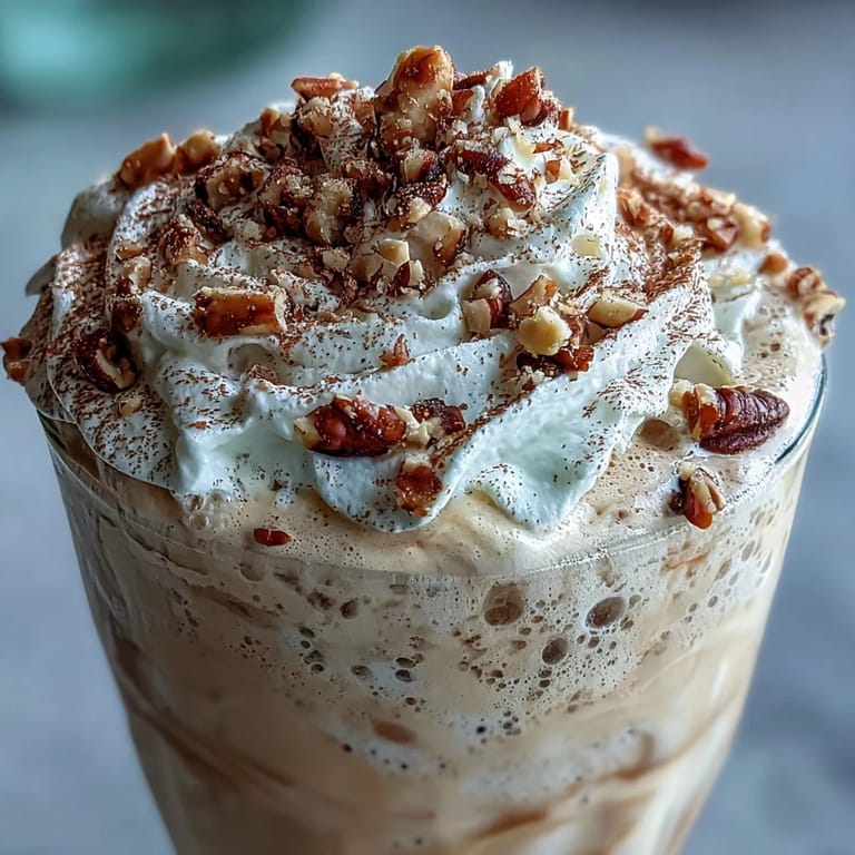 Richly blended Hojicha milkshake with vanilla ice cream and milk, finished with toasted nuts and a dollop of whipped cream.