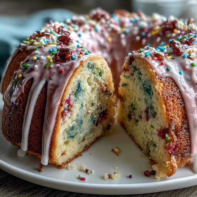 Layered vanilla cake with rainbow sprinkles, frosted in soft pink, blue, yellow, and purple buttercream.  