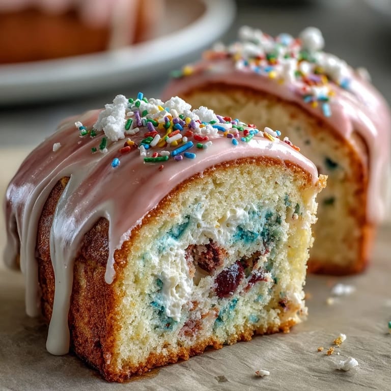 Delightful sprinkle-filled vanilla cake with dreamy pastel swirls, ideal for spring celebrations and parties.