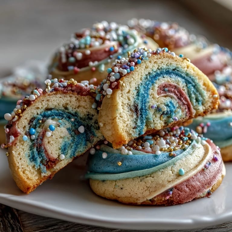 Vibrant pastel swirl cookies inspired by Cookie Run Kingdom, featuring a marbled effect and cheerful birthday-ready design.